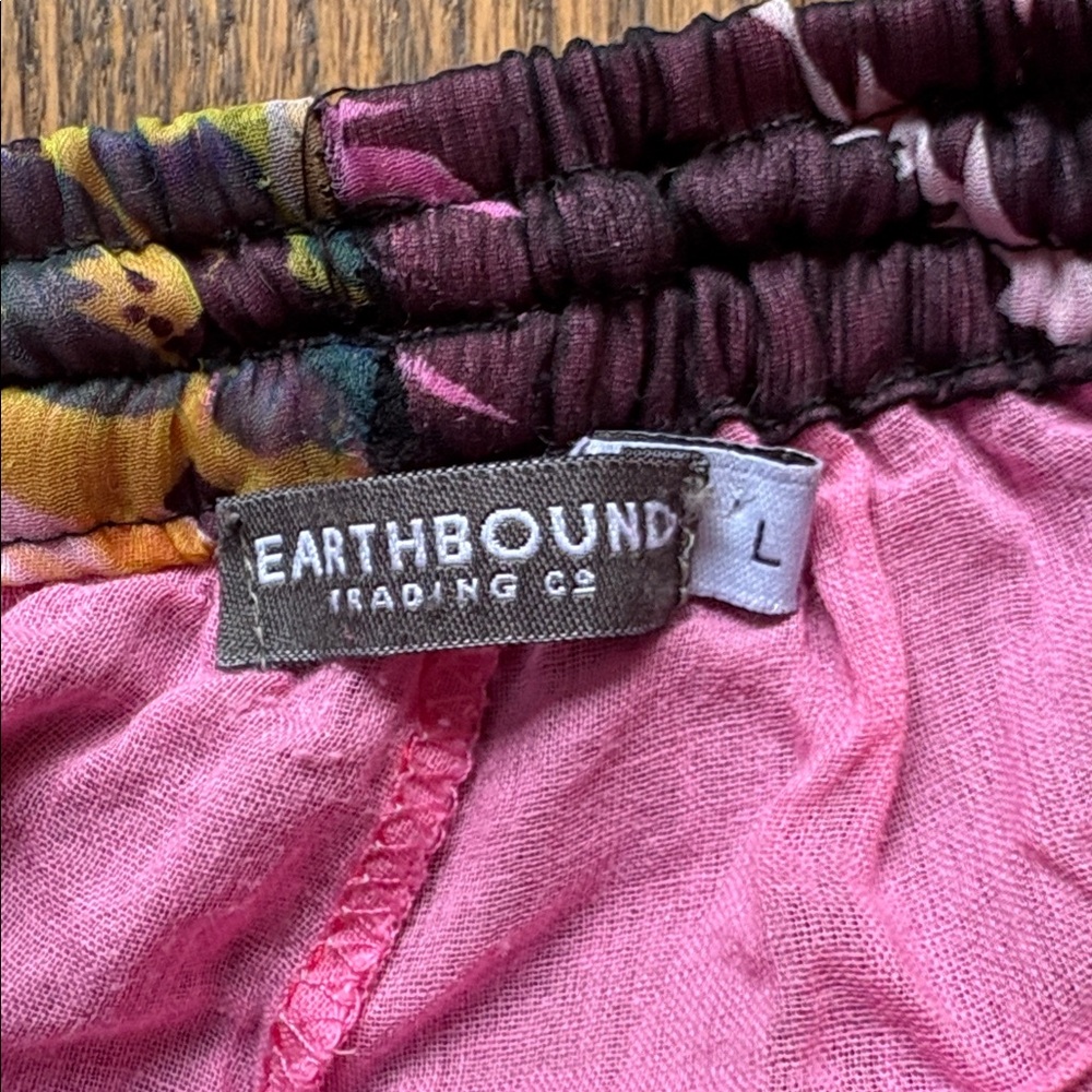 Earthbound sz  L elastic waist floral tiered ruffled flowy cropped pants - Picture 7 of 9